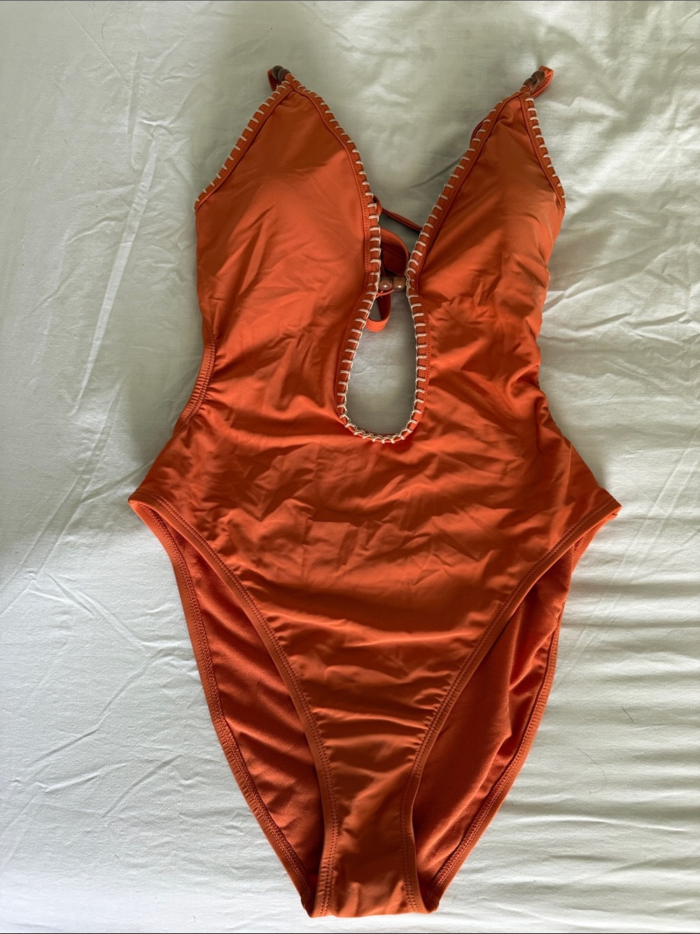 Girls' Orange One-Piece Swimsuit with Contrast Trim